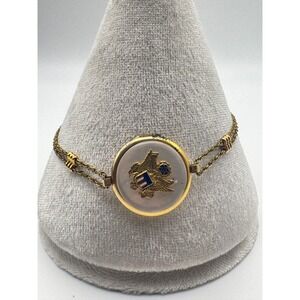 Vintage Sweetheart Locket Bracelet  WWII US Army Mother of Pearl Enamel 7.25